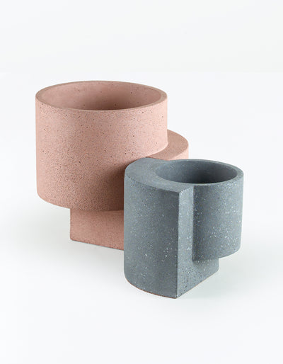 Platform Planters, The Contemporary Set (one Medium Coral and one Small Graphite)