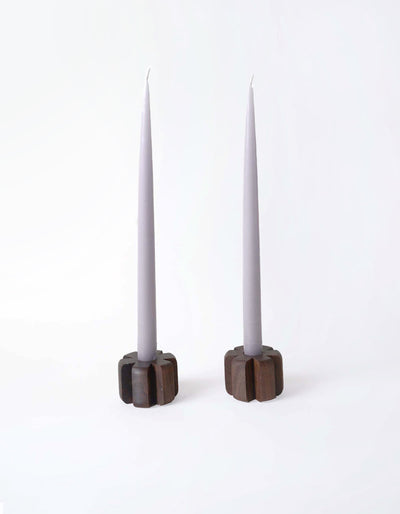 Asterisk Candleholder Pair - Natural Wood